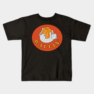 Gray Tabby Kitty Cat Basketball Ballin' Kids T-Shirt